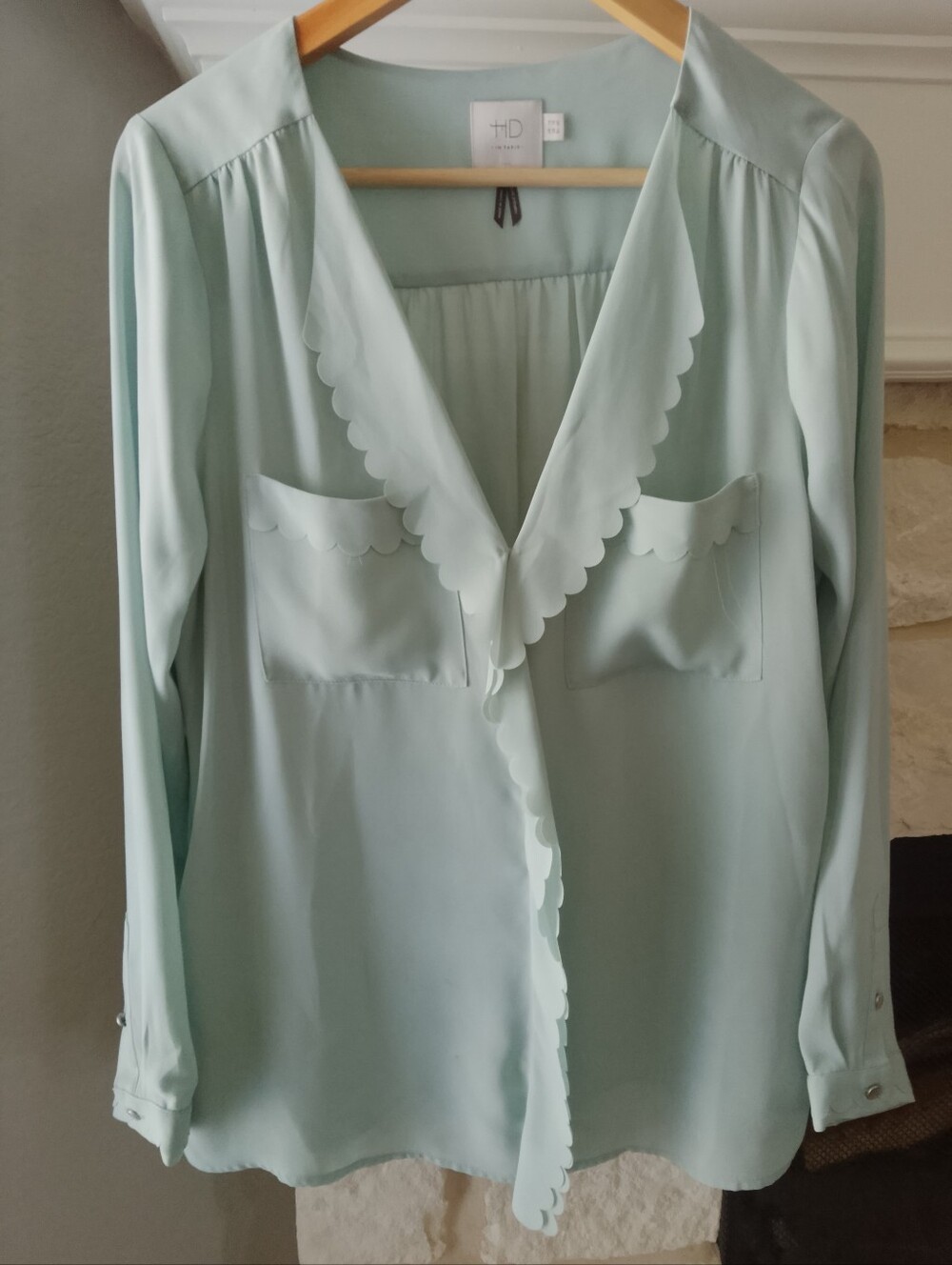HD in Paris Mint Scalloped V-Neck Blouse